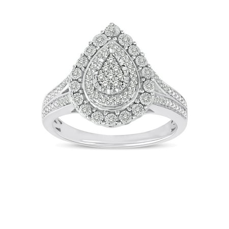 Brilliance Fine Jewelry Sterling Silver 1/4 Carat Diamond Pear Bridal Ring
