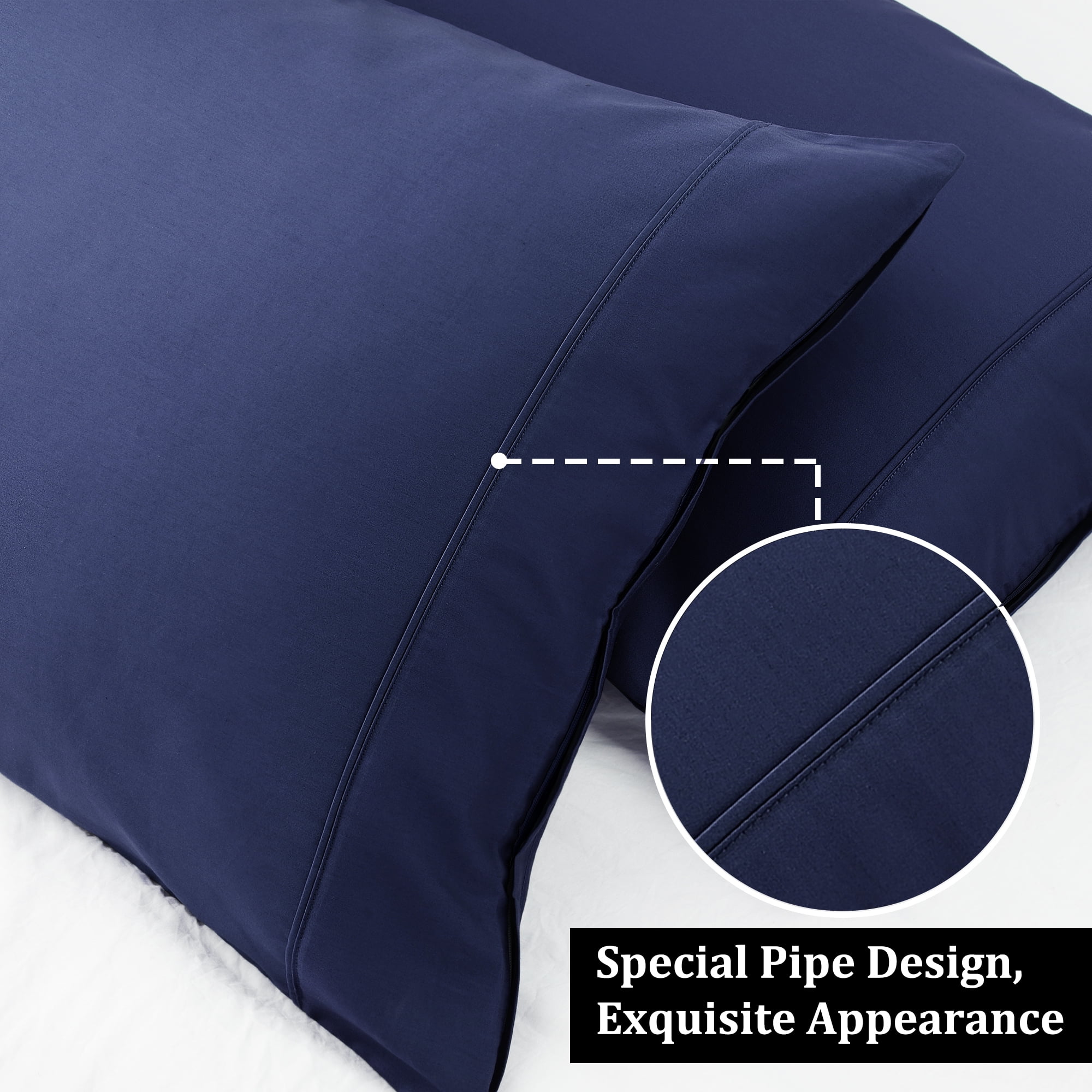 Unique Bargains Cotton Zipper Closure Pillowcase Set of 2 Navy Blue Standard