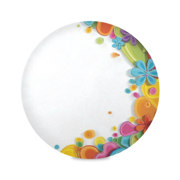 Round Placemat Heat Resistant & Wrinkle-Free Dining Table Decor Placemat For Home & Weddings Vector Flowers and Swirl