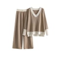 thumbnail image 2 of Wlynlyn Women 2 Piece Sweater Set Long Sleeve V Neck Pullover Top Wide Leg Pant Casual Outfits Loungewear, 2 of 9