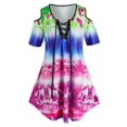 thumbnail image 1 of Tallo de talla grande tinte lace-up hombro abierto camiseta larga Rosegal Camisetas tallas grandes, 1 of 5