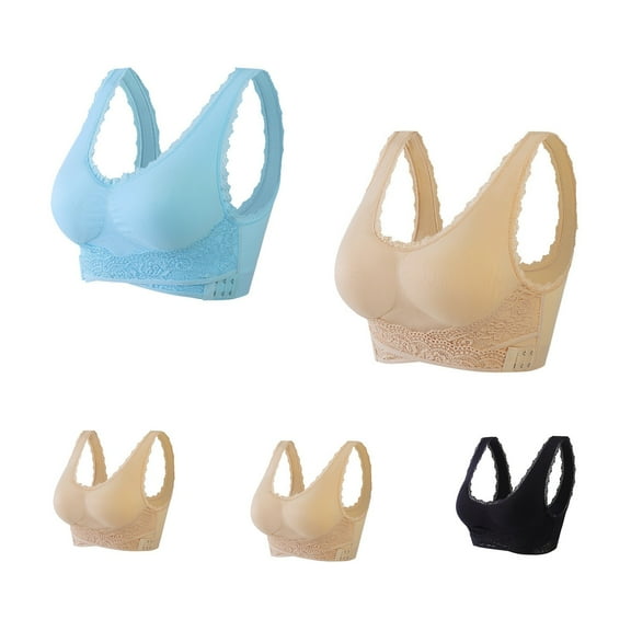 CQCYD Bra for Women, 5 PCS Lace Bralette for Women, Women's No-Wire Front Cross Side Buckle Push-Up Bra Lace Bralette Padded Lace Bandeau Bra with Straps for Women Girls Clearance Sale