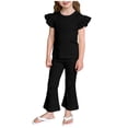 thumbnail image 4 of Amidoa Girls Summer 2 Piece Outfits Kids Ruffle Sleeve T-Shirt and Cute Casual Pants Clothing Sets Black Size 3T, 4 of 5