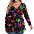 thumbnail image 2 of Halloween Plus Size Wrap Tunic V Neck Long Sleeve Pumpkin Bat Fall Tops Yellow 5XL, 2 of 6