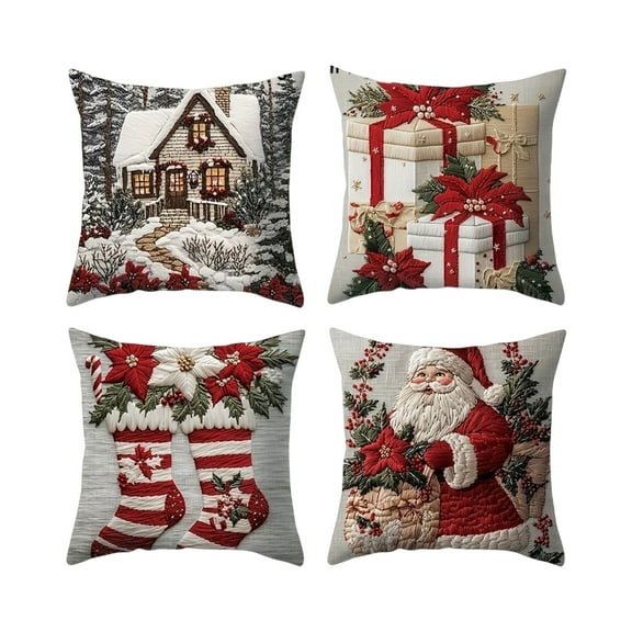 Cinvoph 18"x18" Christmas Throw Pillow Covers Set of 4, Decorative Throw Cushion Case for Sofa, Couch, Living Room Decor