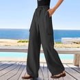 thumbnail image 2 of Linen Pants Women,Palazzo Pants Wide Leg High Waist Flowy Summer Casual Beach Trousers Womens Outfits for Travel,Travel Pants,Z02 Black,XL, 2 of 4