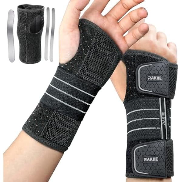 wonima11 2 Pack Carpal Tunnel Wrist Braces, Adjustable Night Wrist Support with 3 Metal Splints, Hand Stabilizer for Men Women No Pressure on Thumb, Right and Left Hand, Gray Size M
