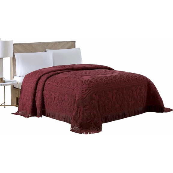 Chenille Bedspread Twin Burgundy