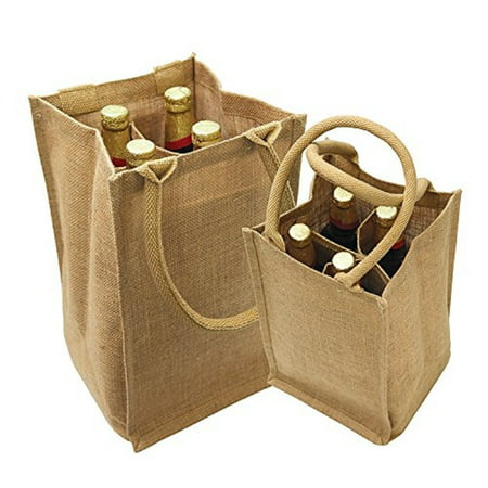 Jute Burlap 4 Bottle Wine Carrier Reusable Jute Wine Tote Bags w/