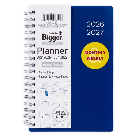 See It Bigger M/W Planner, Small (4.25" x 6.5"), Blue, 15-Month: Apr 2026 - Jun 2027