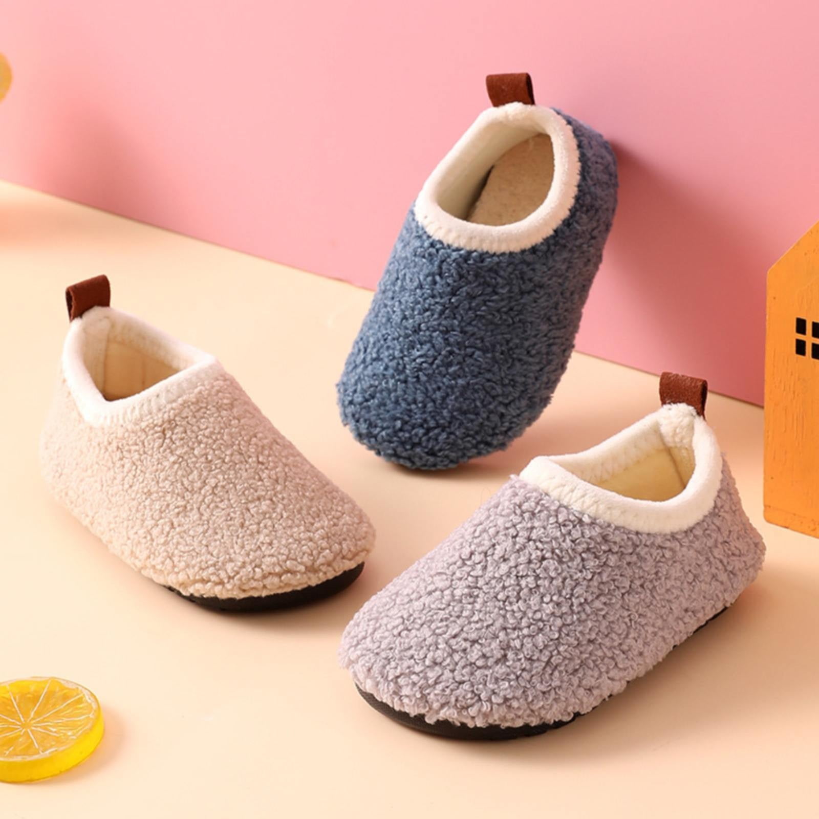 Kids' Fuzzy Fleece Indoor Slippers, Non-slip Warm House Shoes for Toddler Boys & Girls Beige 25