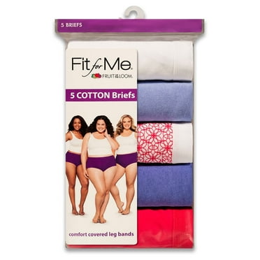 Fruit of the Loom Women's Plus Size Fit for Me 5 Pack Cotton Brief Panties, Assorted, 13