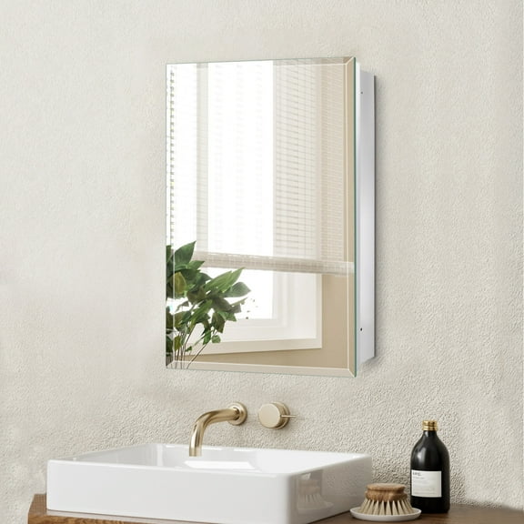 FUMANGO 24''x36'' Bathroom Medicine Cabinet with Frameless Mirror, Rectangular Mirror Cabinet,Recess or Surface Mount Installation
