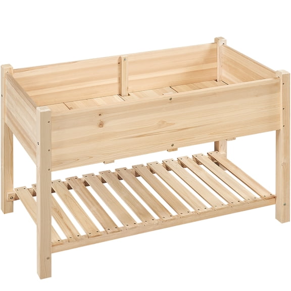 Renwick Wooden Raised Garden Bed with Lower Storage Shelf, Wood