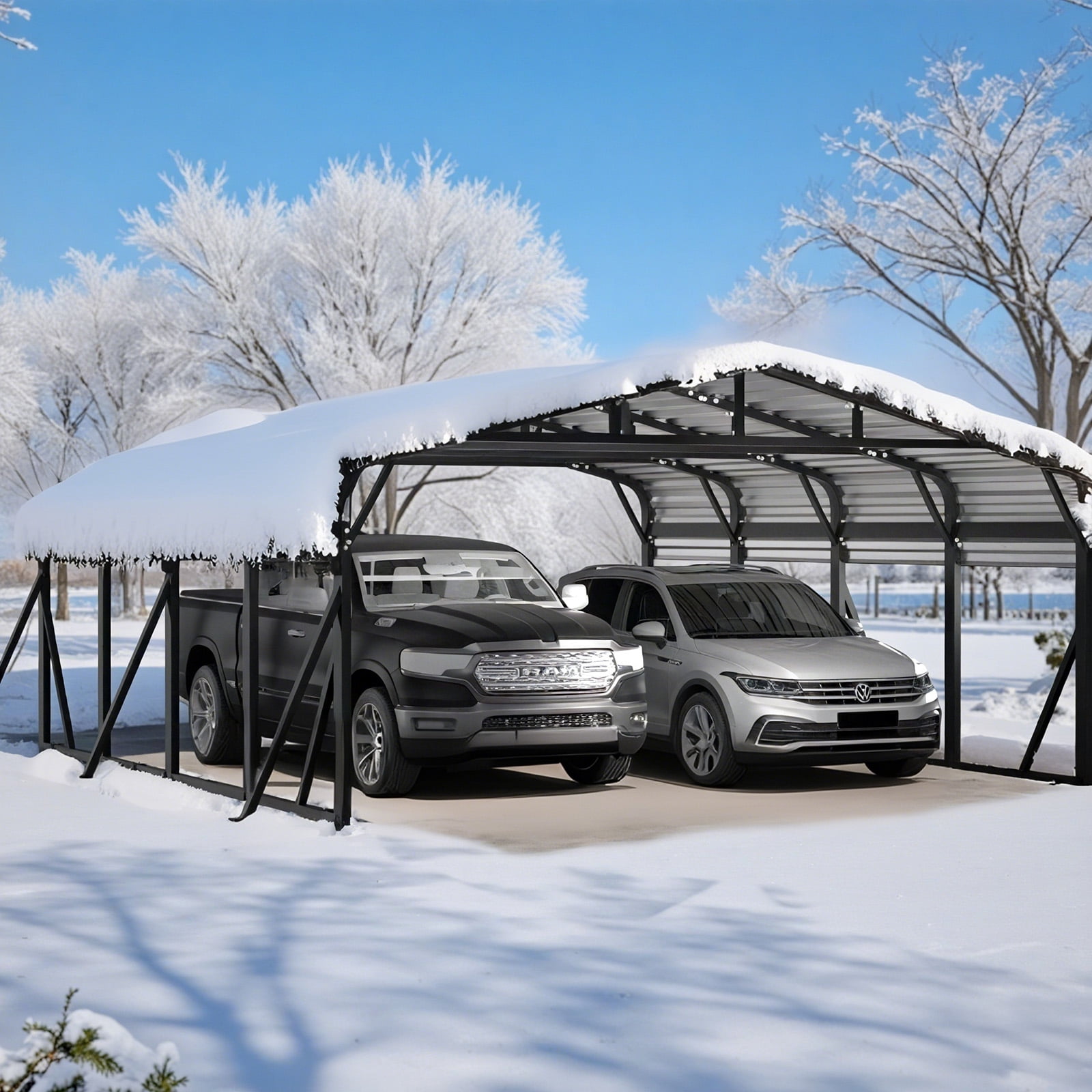 WUKHG 20x20FT Heavy Duty Metal Carport, Outdoor Car port Canopy with Iron Roof, Durable All-Weather Shelter for Cars, Trucks, Boats & Outdoor Equipment, Easy Quick-Install Assembly