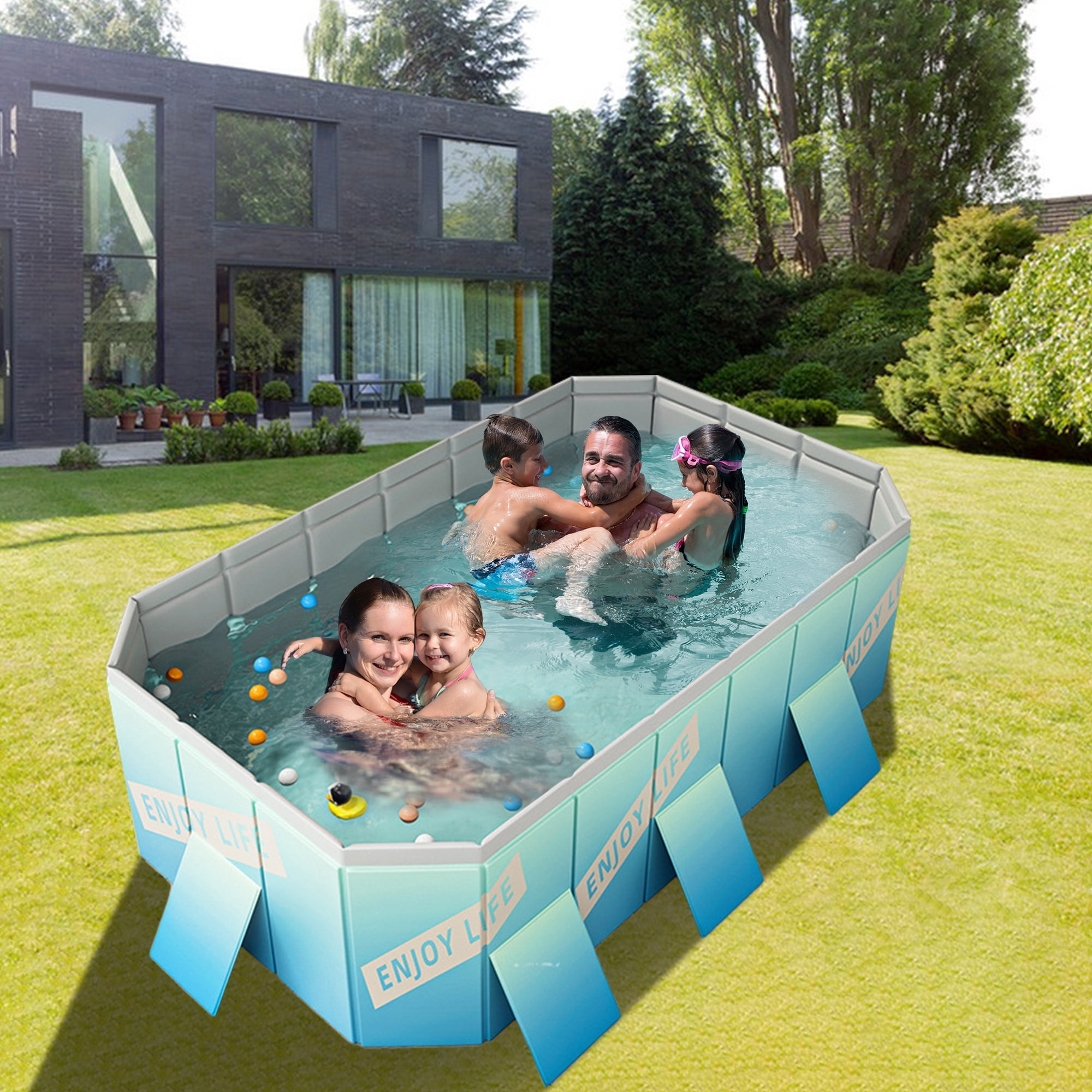 YYW 101" Foldable Swimming Pool for 1-6 People, Large Non-inflatable Above Ground Pools for Kids Family(Sky Blue)