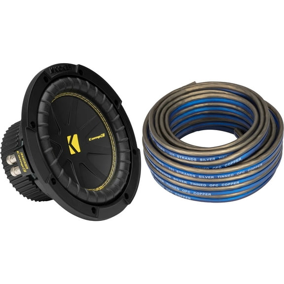 Kicker 50CWCD84 CompC 8" Subwoofer Dual Voice Coil 4-Ohm with Speaker Wire Bundle