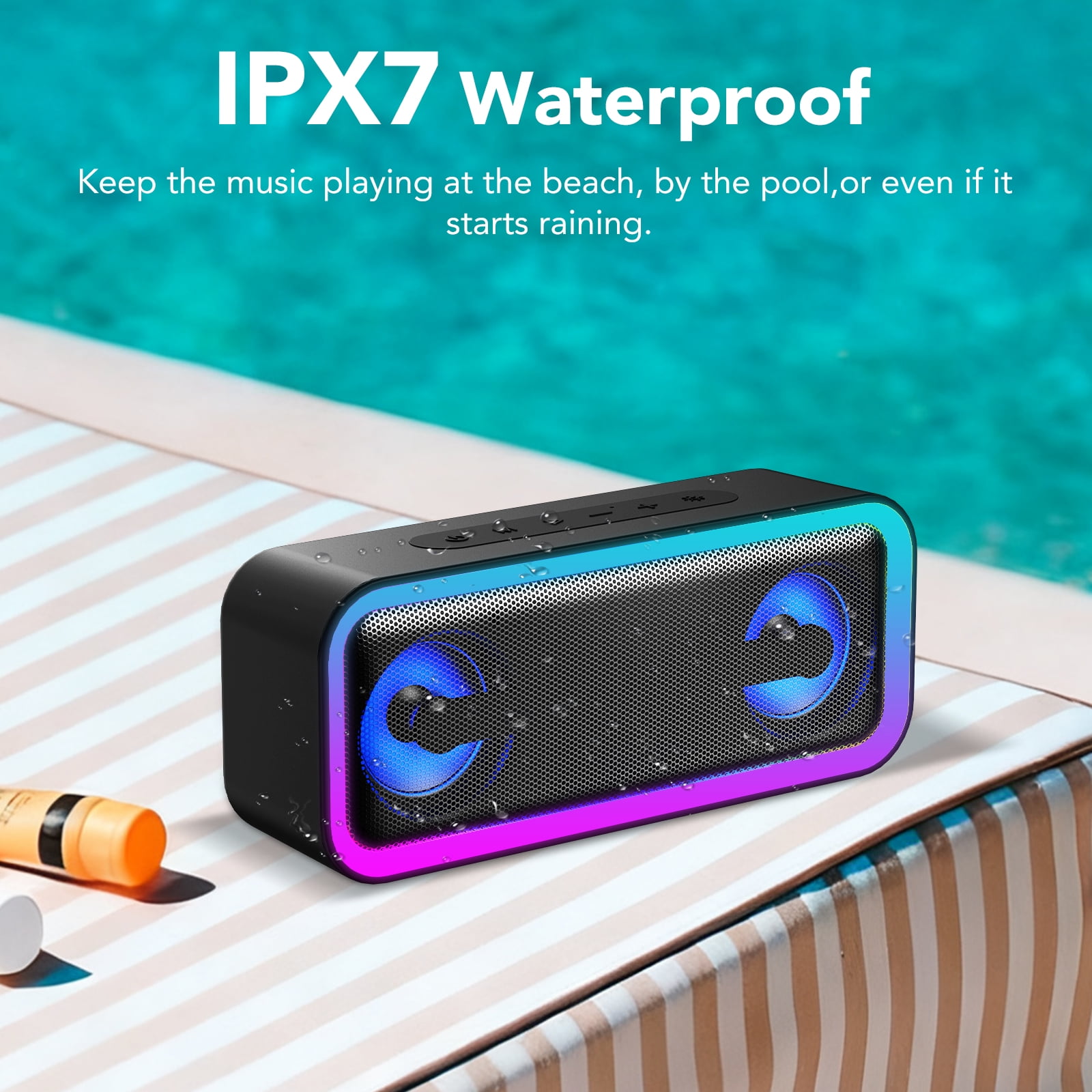 Portable Bluetooth Speaker IP7 Waterproof, 40W Loud Sound Wireless