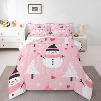 Manfei Christmas Snowman Child Bedding Comforter Set, Rustic Farmhouse Tree Twin Comforter Sets, Kawaii Love Heart Reversible Bedding Set, Luxury Bedroom Decor, 2 Pieces