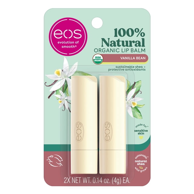 Bálsamo labial eos 100% natural y orgánico en grano de vainilla, 4 ml, paquete de 2