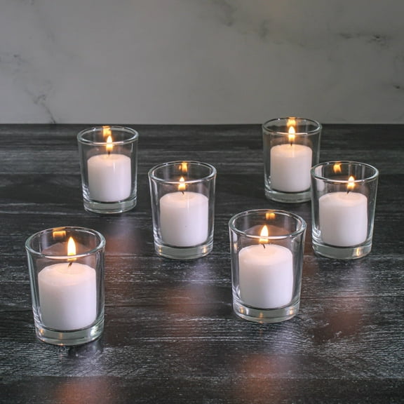 Richland Votive Candles White Unscented & Eastland Clear Votive Holders Set of 12
