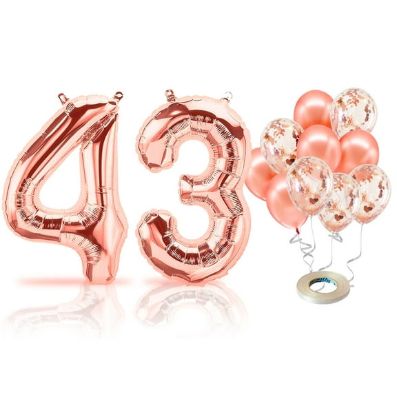 PARIS PRODUCTS - 43rd Birthday Rose Gold Balloons & Number 43 Mylar Balloon, 43rd Birthday Party Decor, 43rd Birthday Decorations for Women, 43rd Birthday Decorations Women 43