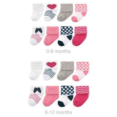 

Luvable Friends Infant Girl Grow with Me Cotton Terry Socks Bow 0-6 and 6-12 Months