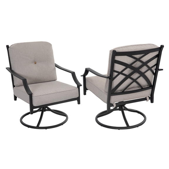 Nuu Garden 2-Piece Metal Swivel Patio Sofas with Olefin Cushions, Patio Single Cushioned Sofa Chair of 2 with Wide Seat and High Back, Powder-Coated Swivel Outdoor Sofa, Black and Gray