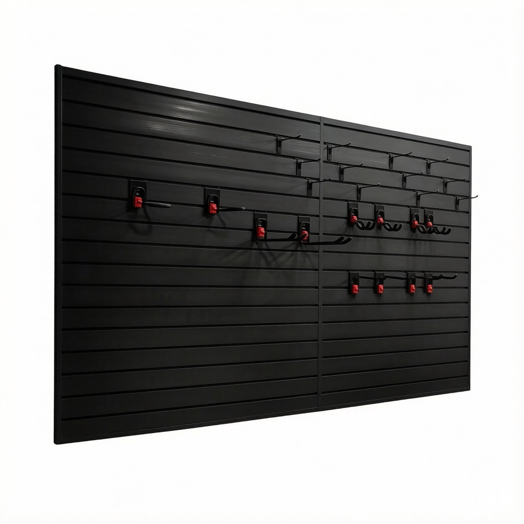 GDF Studio 4x8FT PVC Slatwall Panel Kit Garage Storage System with 24 Hooks, Lightweight Water-Resistant Panels, Black