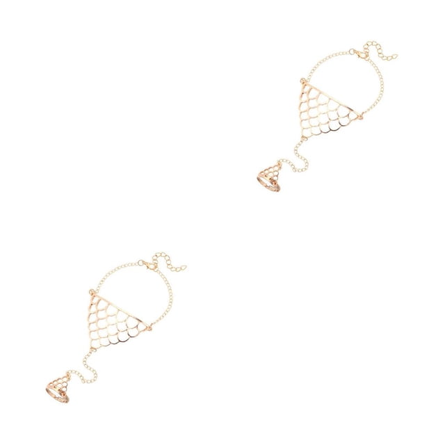 Qarigey Aleación anillo ajustable mano arnés cadena mujer chica mano joyería oro 2piezas Qarigey CBP592907