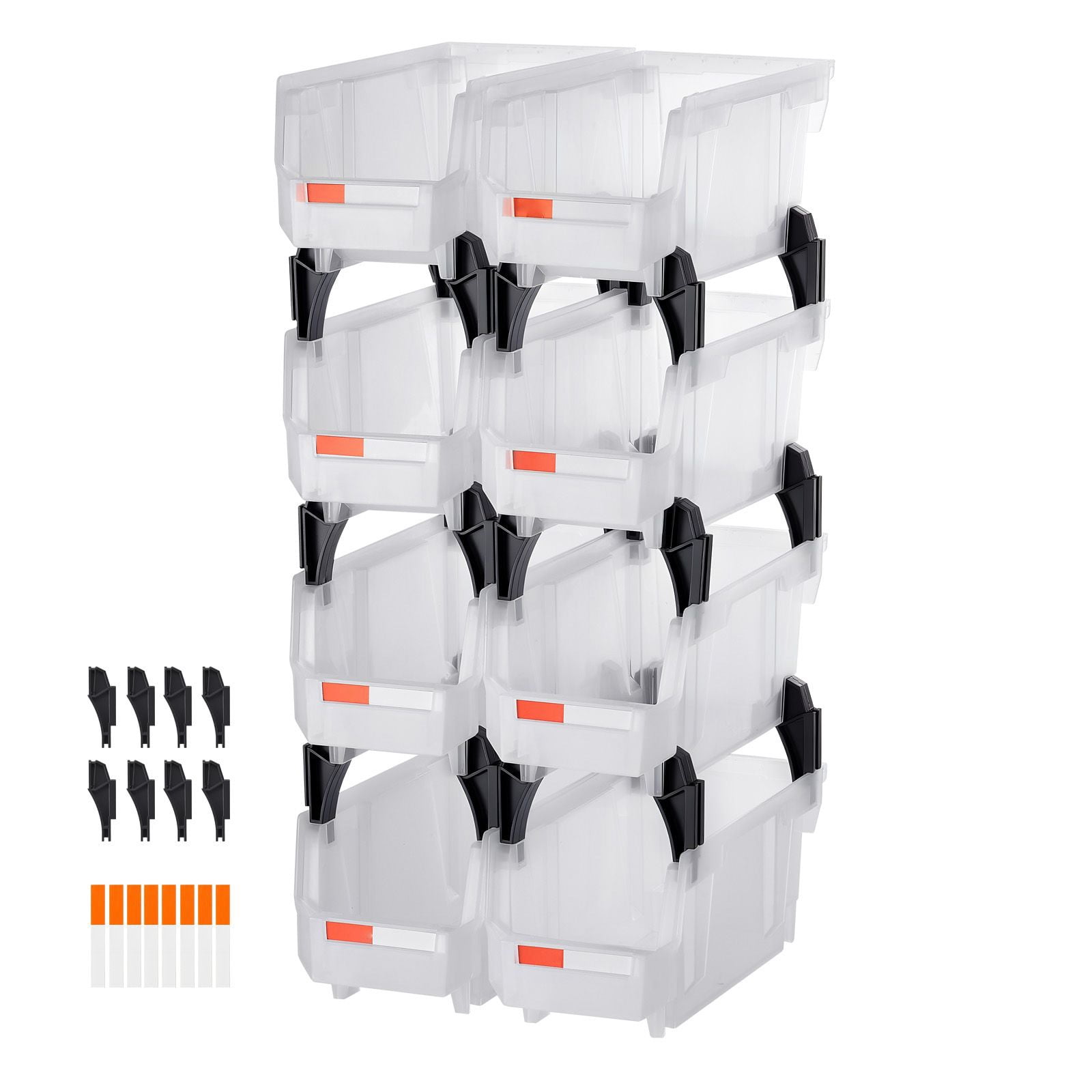 8-Pack Plastic Stackable Storage Bins 10.9"x5.5"x5.1", PP Material, Front-Open Design, Label Stickers, for Closet Garage Office Organization