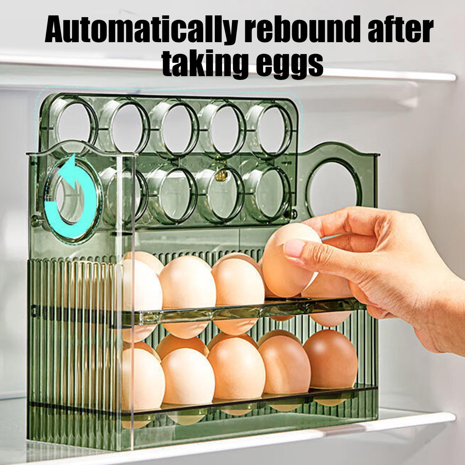 Bwiyojiz Organizers and Storage, Egg Storage Box Refrigerator Side Door Storage Rack Kitchen Egg Tray Fresh Keeping Box Egg Box with Automatic Rebounds on The Side, Man Gifts