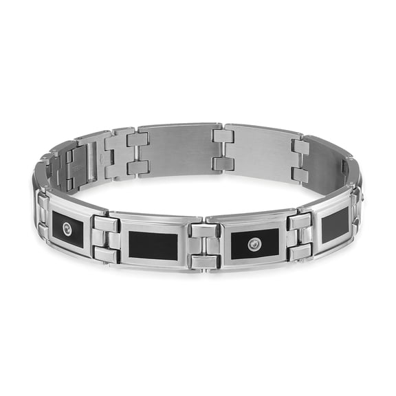 Lavari Stainless Steel 1/8ct TDW White Diamond Black Resin Accent Bracelet (H-I, I2-I3)