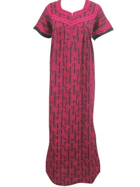Mogul Womans Maxi Kaftan Cotton Pink Printed Nightwear House Dress