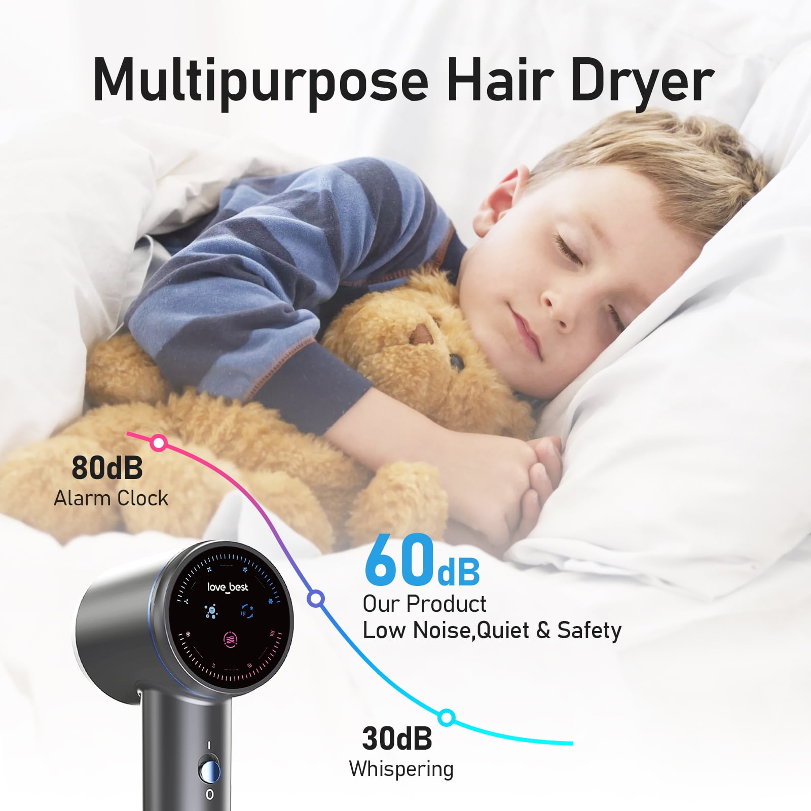 Plasma Hair Dryer, Professional High-Speed Ionic Blow Dryer, 600 Million Negative Ions Hair Care, Fast Drying, Low Noise and Quiet, Travel Hair Dryer with Diffuser for Curly Hair Women, Men and Home