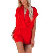 Women Unique Loose Deep V-neck Cap Sleeve Personality Sexy Playsuit  Charming  Play suit Overalls