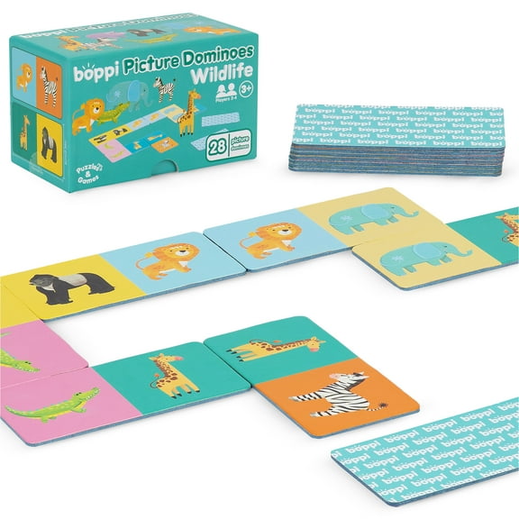 boppi Dominoes Set Picture Game for Toddlers - Colourful Wildlife Animal Themed Montessori/STEM Dominoes for Children - Games for 3 Year Olds and Up