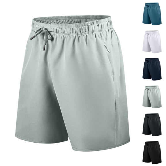 Fabrcox M-6XL Men Quick Dry Shorts Big and Tall Men’s Workout Shorts Elastic Waist Athletic Mens Sports Shorts with Zipper Pockets Gray L