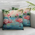 thumbnail image 3 of Summer Flamingo Pillow Cover Lush Palm Landscape with Pink Birds, Watercolor Style Cushion Case for Home Decor, 3 of 5
