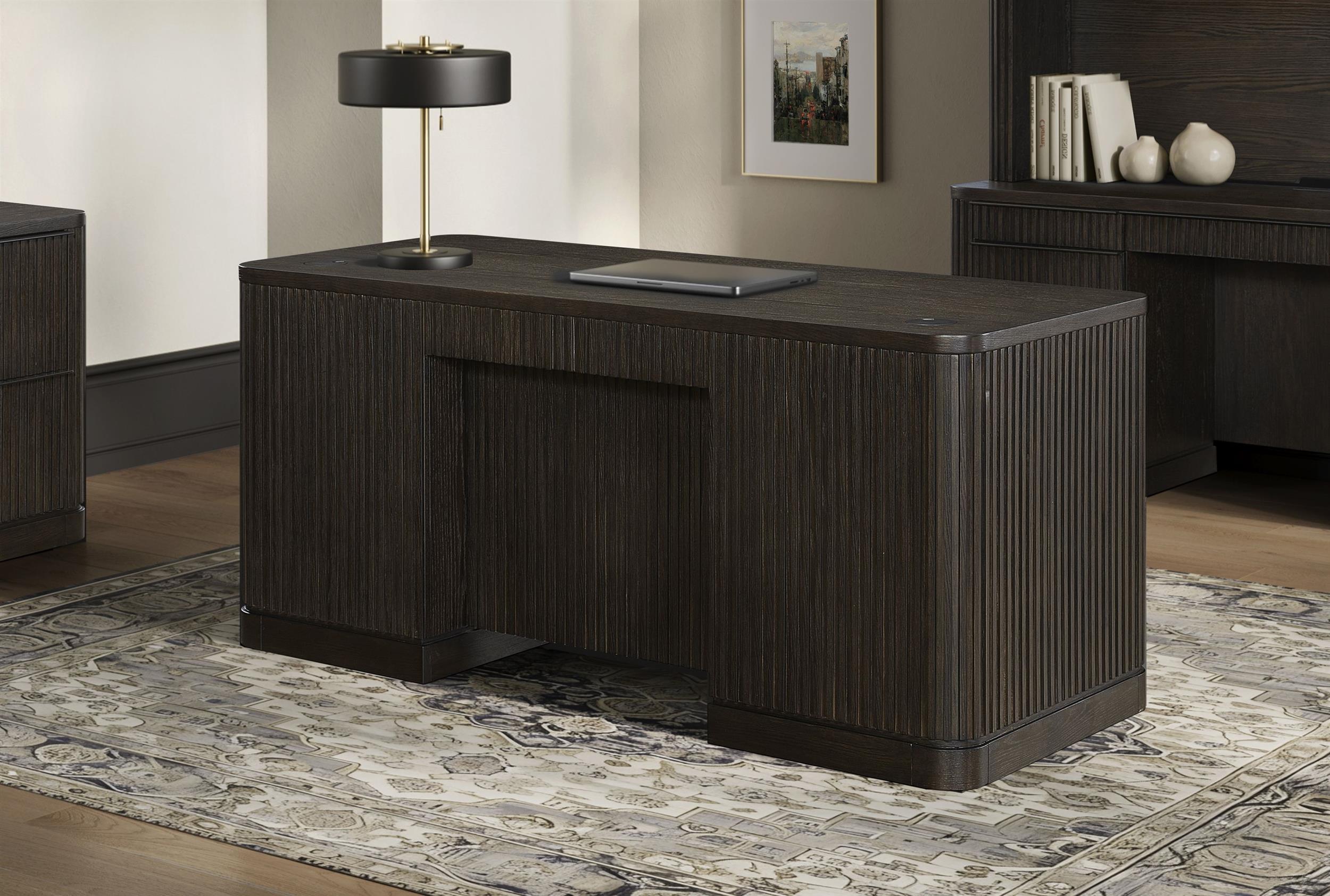 Contemporary Double Pedestal Wood Desk Office Writing Table Brown