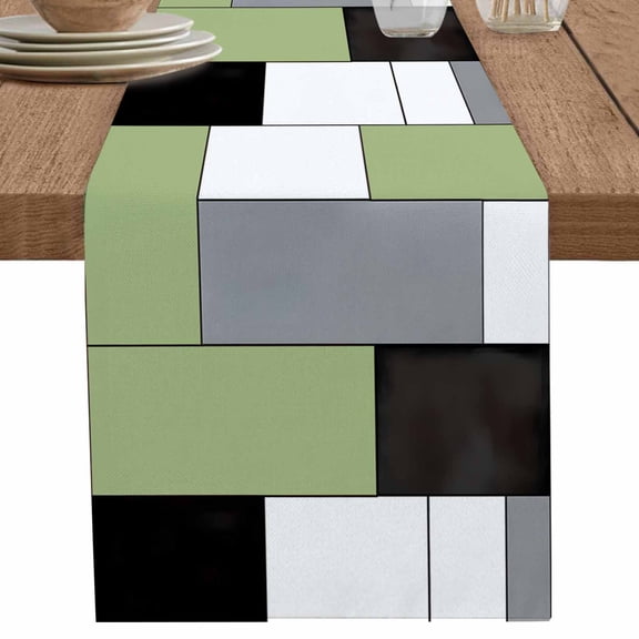 nqOlkjepod Sage Green Grey Table Runner 48 Inches Long Farmhouse Dress Scarves, Modern Green Geometric Dining Tablerunner for Coffee Table/Kitchen Island/Party Décor, 13" x 48"