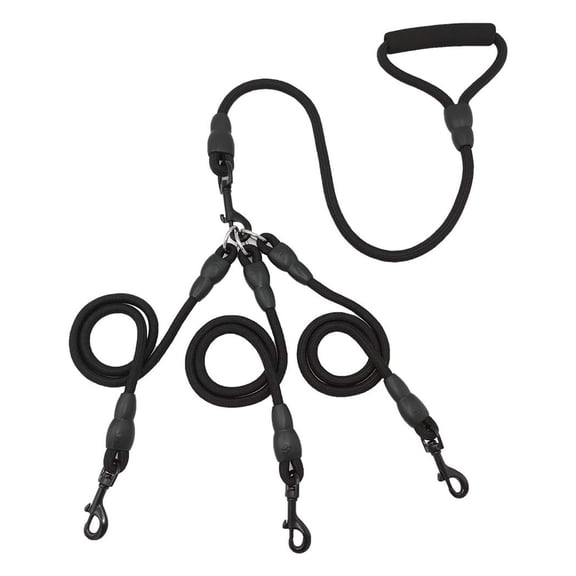 3 Way Dog Leash No Tangle,Detachable 360° Swivel Device,Multiple Dog Leash with Padded Handle,for Walking and Training Three Dog Leash - black