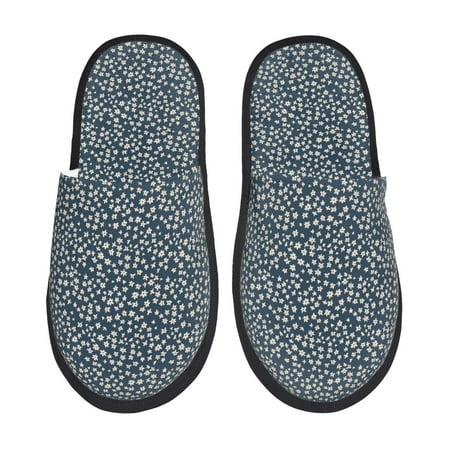 Balery Small White Flowers Slient Indoor Furry Fleece Comfort House Shoes Soft Non-Slip Home Shoes Cotton slippers House Slippers--