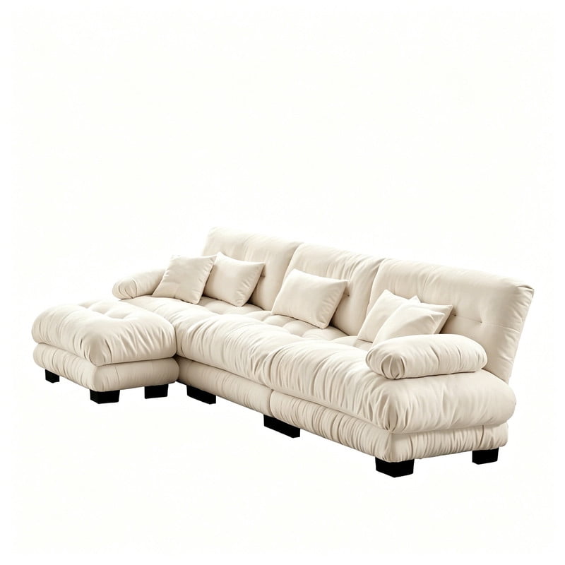 ANPPORT Cloud Couch Sleeper Sofa, Chenille Light Coffee 3-Seater Modular Sofa with 1 Ottomans, 3 Lumbar pillows,2 Pillows, Comfy Deep Seat Cloud Sofa, Convertible L-Shaped Floor Couch for Living Room