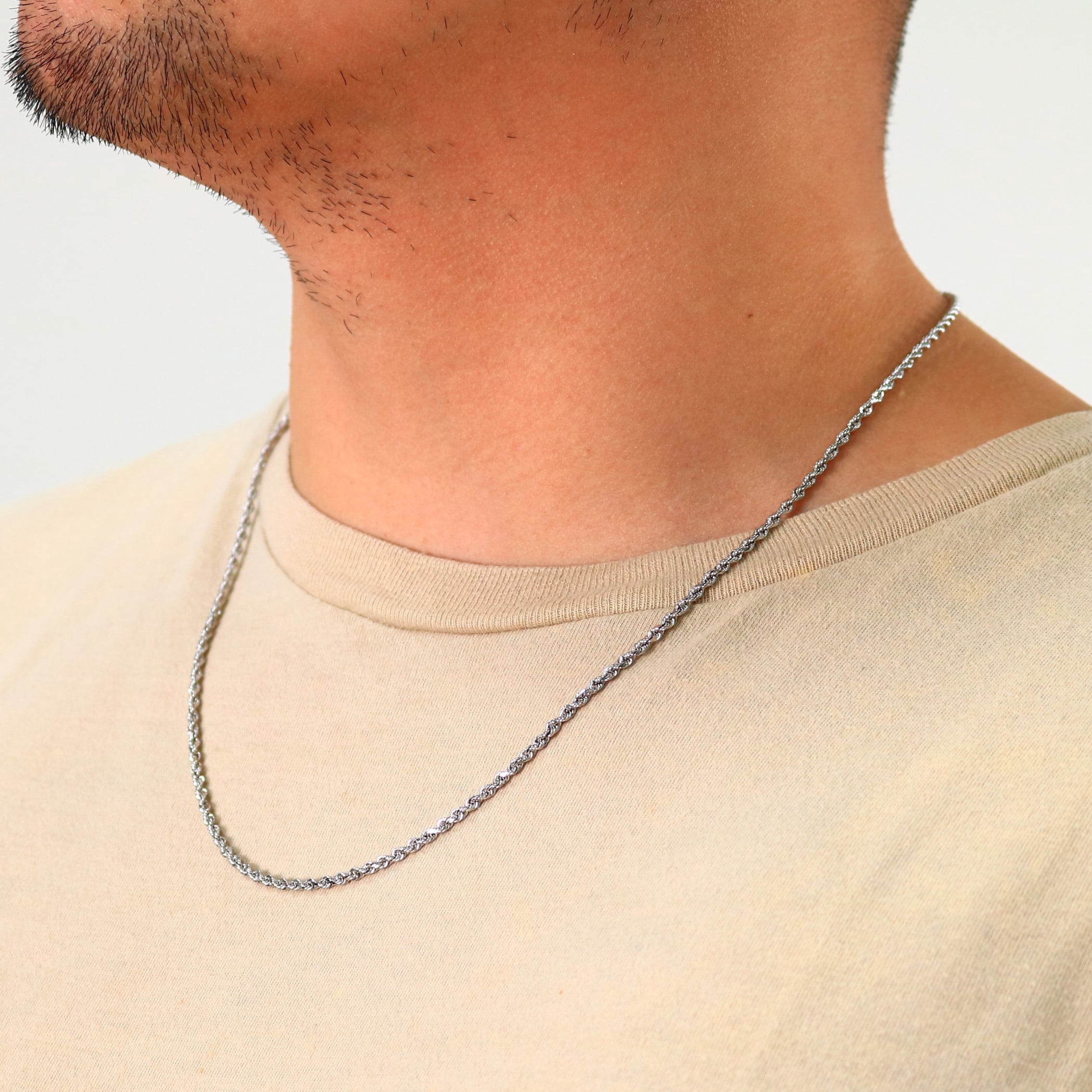 Nuragold 10k Real White Gold 2.5mm Rope Chain Diamond Cut Necklace (16"-30") Italian Jewelry for Men & Women