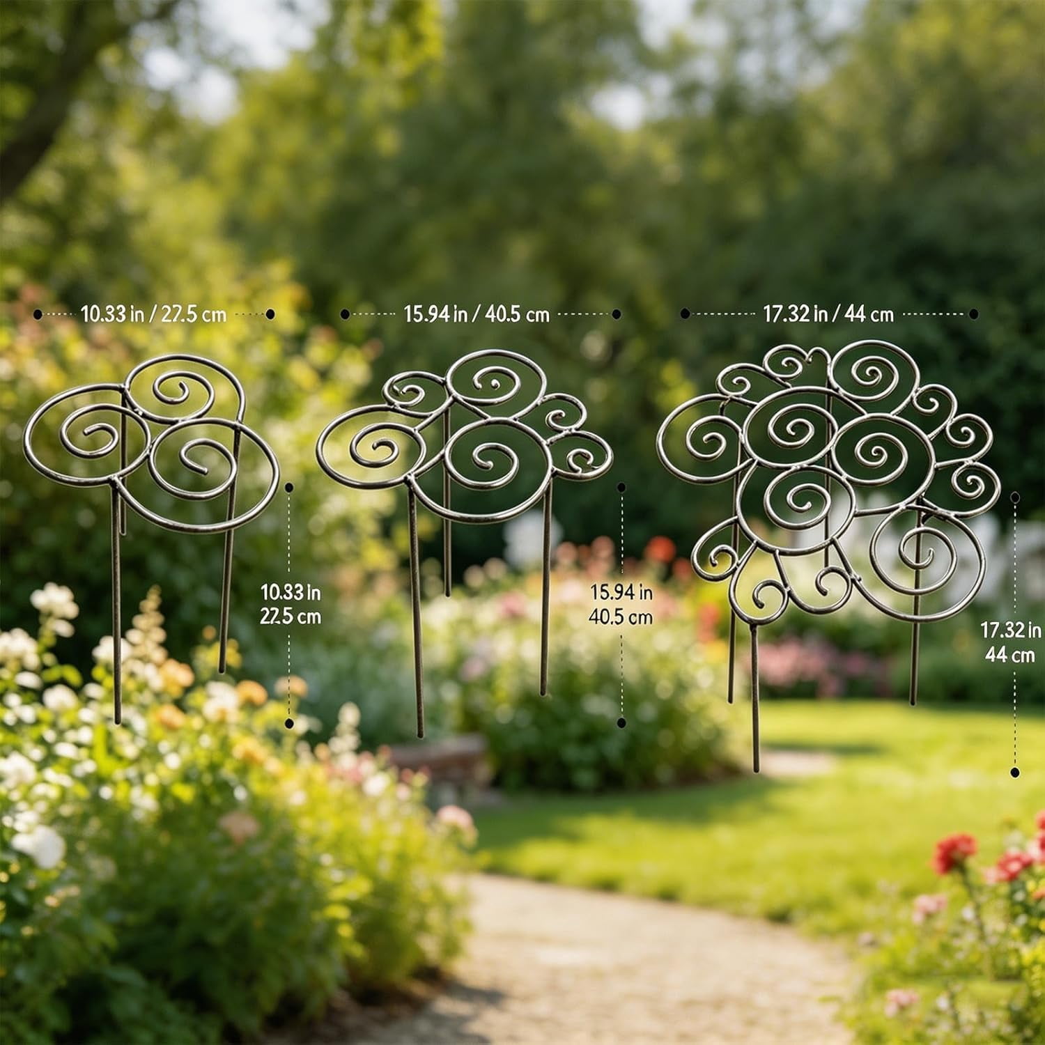 Heavy Duty Metal Plant Support Ring for Garden, Decorative Peony Cages and Stackable Stakes for Climbing Plants, Vines and Tomatoes