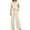 Beige, variant on Womens 2 Piece Summer Outfit Lounge Set Short Sleeve V Neck Top and Drawstring Wide Leg Pant Set Tracksuit Travel Matching Outfit