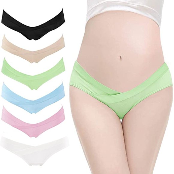 EGNMCR Women's Cotton Underwear, High Waist Breathable Briefs, Soft Underpants, Ladies Stretch Panties Pregnant Women Low Waist V Shaped Cotton Pregnancy Postpartum Panties Women Underwear