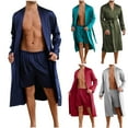 thumbnail image 1 of JDQJBZ Men's Satin Robe Set Solid Color Tie Waist Sleep Pants and Jacket Loungewear, 1 of 4