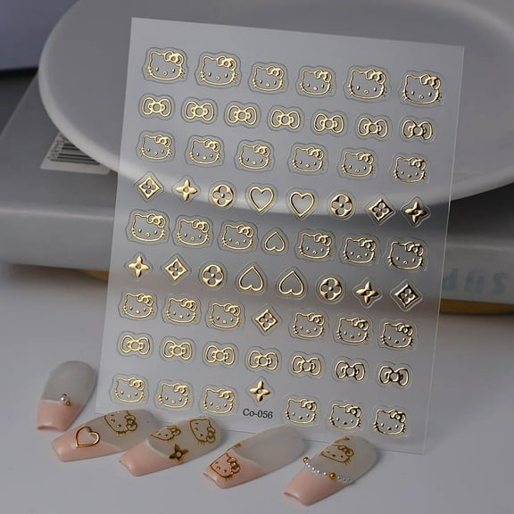 Cute Sanrioed Gold Blocking Hello Kitty 3D Nail Stickers Cartoon Nail Decoration Accessories Women Ornament Stickers Girl Gift